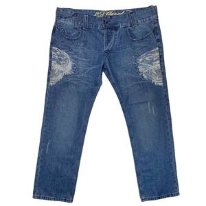 Vintage NWT Ed Hardy Tiger Death or Glory Rhinestone Relaxed Fit Jeans-42x34